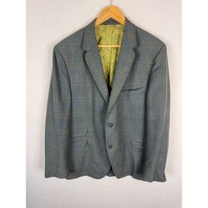 Vintage Beau Marc Saxony Tweed Wool Blazer Blue Plaid Sport Coat Made in England
